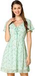 Allegra K Women's Floral Flouncing Sleeve A-line Lace-up V-Neck Chiffon Dress Light Green X-Small