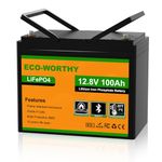 ECO-WORTHY 12V 100Ah LiFePO4 Lithium Battery, Bluetooth & Low-Temp Protection, Group 24 with 100A BMS, Up to 15000+ Deep Cycles for Trolling Motor, RV, Camping, Off-Grid