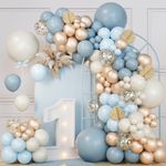 Dusty Baby Blue Balloon Arch Garland Kit 151Pcs,Slate Fog Baby Blue Sand White Metallic Gold Dusty Balloons for Men Boy Baby Shower Bridal Shower Birthday Party Decorations