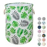 LUFANCY 63L Large Laundry Basket with Lid, Collapsible, Waterproof Laundry Hamper with Rope Handle for Kids Toys Room, Bedroom, Clothes, Gift Basket with Stylish Drawstring Closure (Leaf Pattern)