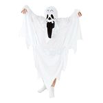 Halloween Ghost Costume Robe with Scary Head Mask Adults Kids Cape Zombie Cosplay Fancy Dress Props Cloak White Devil Soul Dress Set Masquerade Headwear Party Supplies for Women Men Children