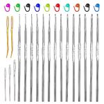 SUVSOON 0.5-1.9mm Crochet Hooks, 14 Sizes Iron Ergonomic Crochet Hooks Set with Big Eye Yarn Needle and Stitch Markers Clip Extra Long Crochet Needles for Lace Craft Knitting Beginners