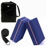 HOMEGALLEY Yoga Blocks Pack of 2 with Belt for Exercise High Density Eva Exercise Block Pair to Improve Strength, Balance, Stretching Yoga Bricks Set with Strap for Women and Men, Navy Blue