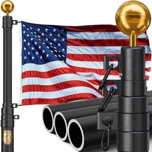 IIOPE 25FT Telescoping Heavy Duty Flag Pole, Extra Thick 11-Gauge Aluminum,True Glory Edition, Easy Setup for Outside House or Yard, with 3x5 USA Flag, Topper Ball & All Hardware-120 MPH Wind Tested