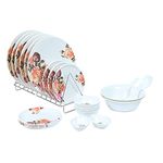 Golden Fish Melamine Floral Printed Full Size Dinner||Dining Set (Pack of 24 Pcs.)(White, Pink)