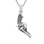 AeraVida Unique and Detailed .925 Sterling Silver Revolver Pistol Pendant Necklace | Biker's Pendant Necklace for Women | Fashion Jewelry, Sterling Silver