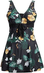 ECUPPER Womens One Piece Swimsuit Plus Size Bathing Suit Tummy Control Swimdress Shaping Skirted Swimwear with Boyshorts Black Flower Small