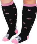 PUTUO Wide Calf Compression Socks: Plus Size Compression Socks for Women with Cat Pattern Medical Compression Stockings for Men for Support Flight Varicose Pregnancy 20-30 mmHg 3XL 1 Pair