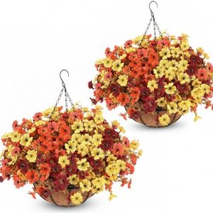 Geegoods 2-Pack Artificial Fall Mums Hanging Baskets for Outdoors