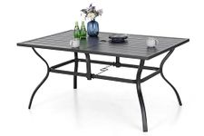 MFSTUDIO 152 x 96 x 71cm Garden Table, Outdoor Dining Table, Metal Rustproof Steel Frame and 4 cm Parasol Hole, for Deck, Backyard, Lawn, Garden (Black)