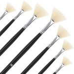 Amabro 7PCS Fan Brush for Painting, Artist Fan Paint Brush Set with Hog Bristle Natural Hair Artist Soft Anti-Shedding Paint Brushes for Acrylic Painting Oil Watercolor Painting