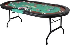 DC DICLASSE Upgrade 84" Folding Poker Table, 10 Players Oval Card Table with Stainless Steel Cup Holders and Padded Rails, Casino Leisure Felt Surface Texas Hold 'em Poker Table, Green