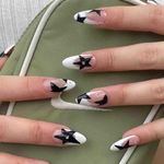 24 PCS Press on Nails French Fake Nails Black Five-pointed Star Fake Nails Rhinestone Fake Nails Medium Fake Nails Gifts for Women and Girls (No.110)