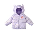 Bold N Elegant Cartoon Bear Kids Shiny Sparkling Quilted Winter Warm Hood Jacket Coat Bomber Puffer Jacket for Boys Girls Kids (1-2 Years, Purple)