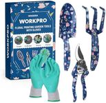 WORKPRO Aluminum Garden Tool Set, 4PCS Heavy Duty Hand Garden Tools with Box Include Trowel, Rake, Pruner, Garden Gloves, Floral and Insect Printing, Garden Gifts