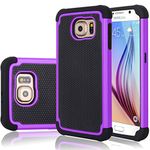Samsung Galaxy S6 Edge Case, Samsung S6 Edge Phone Case Shock-Absorbing Hard Plastic Outer + Soft Silicone Inner Scratch Defender Hybrid Bumper Protective Case Cover for Galaxy S6 Edge, Purple