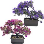 Fycooler Artificial Bonsai Tree - Fake Plant in Pot Artificial Plants,Japanese Pine Bonsai Plant for Home Decoration,Office/Windowsill/Yard,Desktop Display,Trees Indoor Zen Garden Décor (2 Color Set)