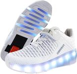 Ehauuo Kids Single Wheels Shoes with Lights Rechargeable Roller Skates Shoes Retractable LED Flashing Sneakers Wheels Shoes for Unisex Girls Boys Beginners Gift, 6-white, 1.5 Little Kid