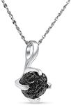 Natural raw black diamond pendant chain necklace with white gold over 925 solid sterling silver, april birthstone dainty solitaire gift for her, uniquelan jewelry (black-diamond)