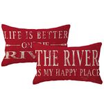 Life is Better on The River Decorative Lumbar Pillow Cover The River is My Happy Place Red River Theme Decor Pillowcase 12x20 Inch,Set of 2 for Couch Sofa