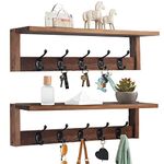 2 Pack Coat Rack Wall Mount, POZEAN Coat Hooks for Wall with Shelf, Coat Rack with Wall Hooks for Coat Hanger Wall, Shelves for Wall Decor,Bathroom,Entryway,Mudroom,Bedroom,Kitchen (Brown)
