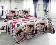 Marina Decoration Rich Printed Embossed Pinsonic Coverlet Bedspread Ultra Soft 3 Piece Summer Quilt Set with 2 Quilted Shams, Cabin Moose Bear Pattern Queen/Full Size