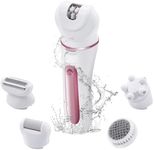 Mcbazel Cordless Epilators for Women, 5 in 1 USB Rechargeable Hair Remover,Electric Lady Shaver with Facial Cleansing/Massage Head/Callus Remover Fit for Face,Legs,Arms,Armpit,Bikini - Pink/White