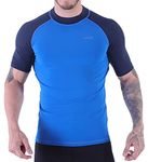 H.MILES Men's Rash Vest Short Sleeve Male Adults Rashguard Swim Base Layer Snorkeling Swimming Surfing Tops Diving Beach T-shirt Sky/Navy L