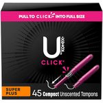 U by Kotex Click Compact Tampons, Super Plus Absorbency, Unscented, 45 Count