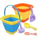 6pcs Bucket Beach Toy Set, Foldable Beach Bucket with Shovels and Rake, Kids Beach Play Sand Pail Buckets with Handle, Sand and Water Outdoor Fun Tools for Boys Girls