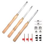 Woodturning Carbide Lathe Tools, 17” Full Size Wood Turning Tool Set of 3 Rougher Detailer Finisher, Includes Replacement Cutter Inserts 6 pcs – Diamond, Round and Square, Screws and Key Star Wrenches