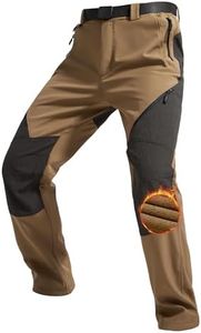 FREE SOLDIER Men's Fleece Lined Outdoor Cargo Hiking Pants Water Repellent Softshell Snow Ski Pants with Zipper Pockets (Dark Brown 38W x 30L)