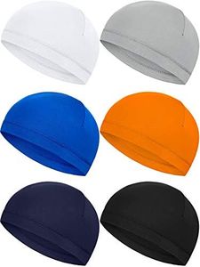 6 Pieces Helmet Liner Skull Caps Sweat Wicking Cap Running Hats Cycling Skull Caps for Men and Women (White, Grey, Black, Dark Blue, Navy Blue, Orange)