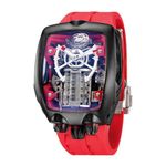 FEICE Watches for Men Automatic Skeleton Watch Waterproof Mineral Glass Japanese Movement Supercar Wristwatch Anti Shock Business Tourbillon FM666 (Red)
