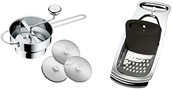 WMF Gourmet Passiermühle mit 3 Lochscheiben, 19 x 11,5 cm, Cromargan Edelstahl poliert, zerlegbar & Spätzle-Profi 35 x 14 cm, Spätzlereibe mit Teigschaber, Spätzlehobel, Cromargan Edelstahl