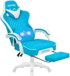 HOFFREE Gaming Chair Computer Chair with Pocket Spring Cushion Massage Game Chair with Footrest Ergonomic High Back Computer Gaming Chairs for Adults Adjustable Swivel Gamer Chair Sky Blue and White