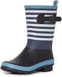 Laura Ashley Women's Rain Footwear, Stripe Mid Calf Waterproof Rubber Rainboots, Slip Resistant Boots for Women - Denim/7