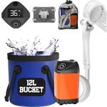 Portable Camping Shower Pump with 3 Gallon Collapsible Bucket - Rechargeable Battery Camp Shower Electric Shower, Portable Shower for Camping Shower Tents