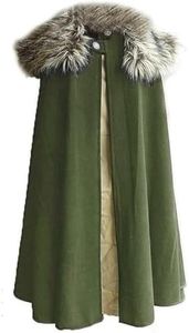 MSOrient Mens Viking Cloak Fur Costume Medieval Renaissance King With Fur Cape Halloween Cosplay Costume (Dark Green, M)