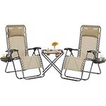 Yaheetech 3PCS Zero Gravity Recliner Portable Foldable Outdoor Sunlounger Table Set w/Pillow & Carry Strap for Patio Deck Garden Pool Beige