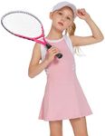 Zaclotre Girls Tennis Dress Cute Golf Outfit Sleeveless Workout Athletic Dresses with Shorts Pockets Pink