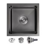 18 Inch Undermount Kitchen Sink, POPLFY 18×18 Inch Undermount 304 Stainless Steel Single Bowl Bar or Prep Sink, 18 Gauge 9 Inch Deep Small Sink, Black（18×18×9）