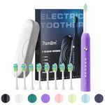 7AM2M Sonic Electric Toothbrush for Adults and Kids, with 6 Brush Heads, 5 Modes with 2 Minutes Build in Smart Timer, Roman Column Handle Design (Purple, with Travel Case)