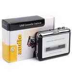 USB Cassette-to-MP3 Converter Capture, Cassette Converter Portable Digital Tape Player Captures Stereo Audio Cassette/Tape to PC MP3 Switcher Converter with Headphone