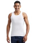 Jockey FP04 Men's Super Combed Cotton Rib Round Neck Sleeveless Vest with Extended Length for Easy Tuck_White & Neon Blue_M