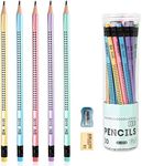 Surcotto HB pencils, 30 HB pencils with eraser and sharpener, pre-sharpened triangular pencils for children's writing and drawing at school and home