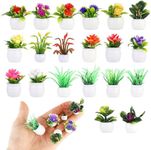 Amaxiu Dollhouse Miniature Plant, 20PCS Mini Plant Pots Set Mini Potted Plants Doll House Plant Dollhouse Flower Pots Artificial Plants Model 1:12 Miniature Bonsai for Dollhouse Garden Decorations