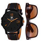 LORENZ Black Dial Watch & Brown Matte Sunglasses Combo for Men & Boys | Gift Combo for Men | CM-3014SN-13