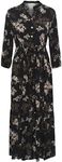 Cream CRAlora Women's Dress 3/4 Sleeve Print Maxi Dress Casual Maxi A-line Boho, Black with Autumn Flowers, L