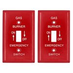 (2 Pack) Airmont Products AP-10461, Emergency Gas Shut-off Toggle Switch Wall Plate, 1-Gang Standard Size, Heavy Duty, Red Metal, With White Silk-Screened Lettering, Code Compliant, Noticeable